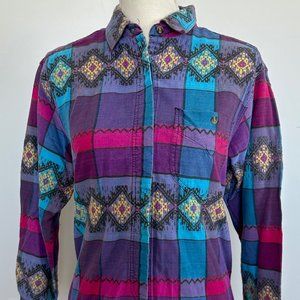 Cabin Creek Women L Southwestern Aztec Hidden Button Up Down Long Sleeve Shirt